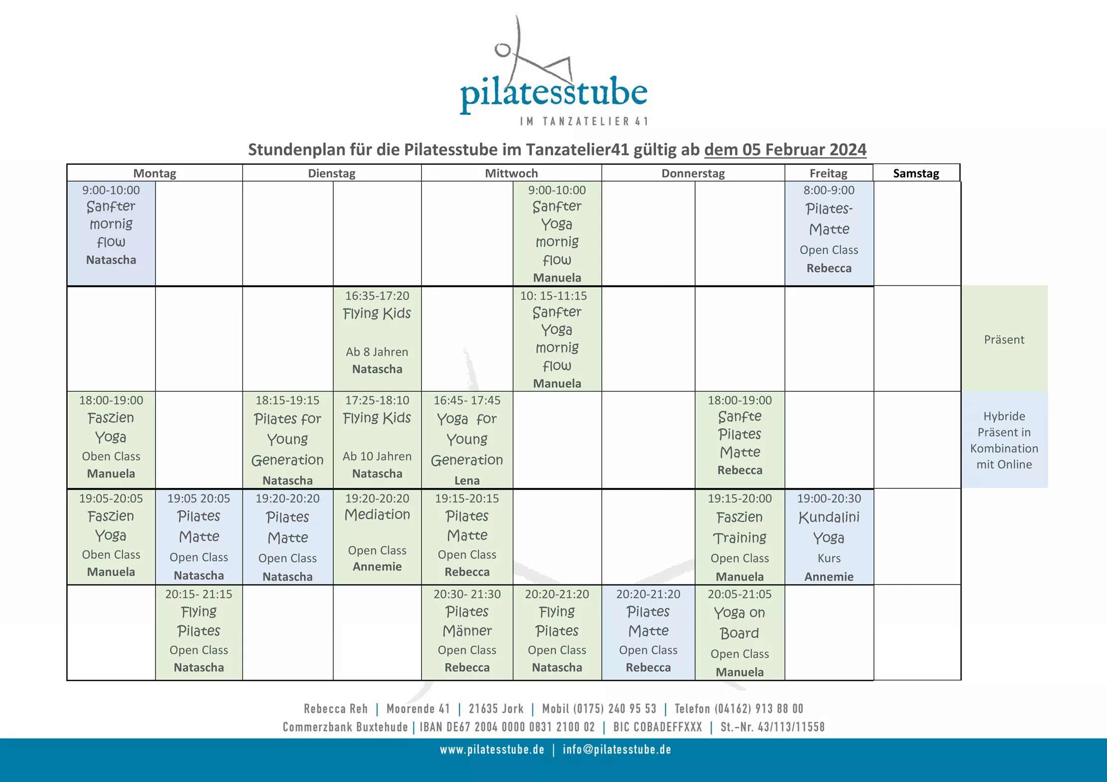 Stundenplan Pilatesstube